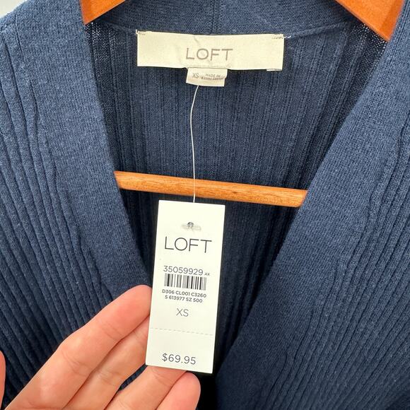 LOFT NWT Ribbed Relaxed V-Neck Pocket Navy Blue Open Cardigan // XS - Picture 4 of 8